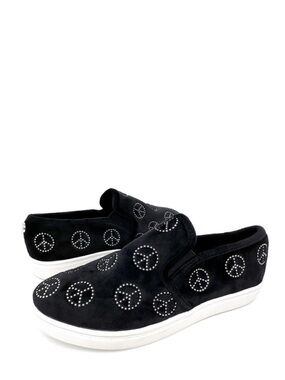 Steve Madden Sneakers Black Velvet Peace Sign Women’s Size 5 = Kids Size 3 New